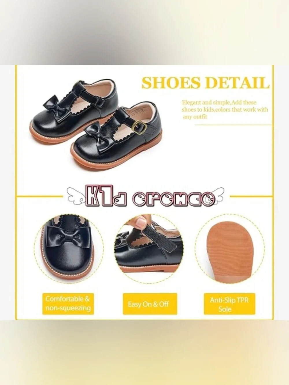 KIDERENCE Baby Girl Black Bow Mary Jane Shoes